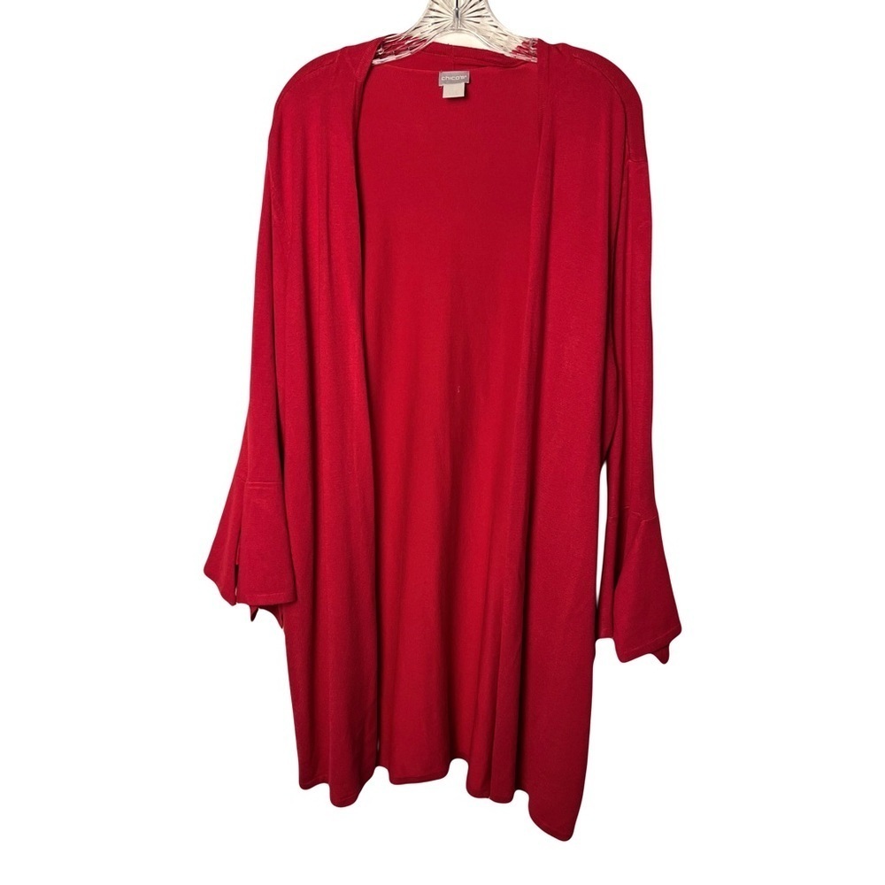Chico’s | Red Flared Cuff Open Longline Duster Cardigan Sweater, Size 3 (XL)
